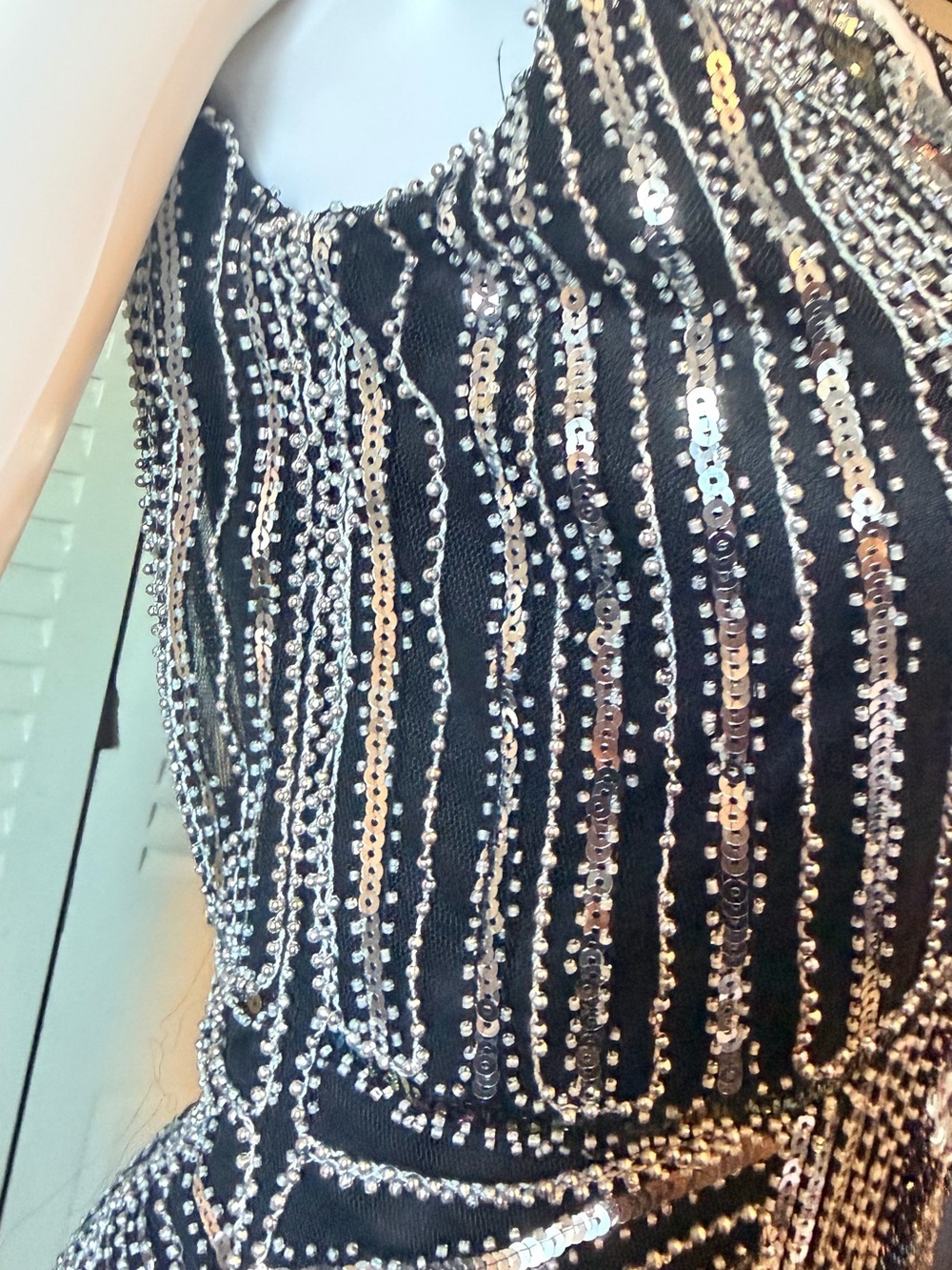 Unique Vintage Black Beaded 1920s‎ Flapper Fringe Dress Size S - Picture 8 of 16